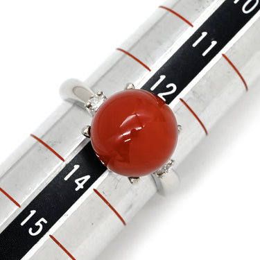 ノンブランド NON BRAND 珊瑚 ダイヤリング プラチナシルバー Pt900 ダイヤモンド 珊瑚 リング 指輪 赤 サンゴ 10.8mm プラチナム PT900 ダイヤモンド ラウンドシェイプ 13号