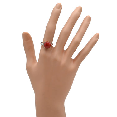 ノンブランド NON BRAND 珊瑚 ダイヤリング プラチナシルバー Pt900 ダイヤモンド 珊瑚 リング 指輪 赤 サンゴ 10.8mm プラチナム PT900 ダイヤモンド ラウンドシェイプ 13号