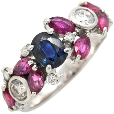 ノンブランド NON BRAND ブルーサファイア ルビー ダイヤリング プラチナシルバー Pt900 サファイア ルビー ダイヤモンド リング 指輪 青 赤 12号