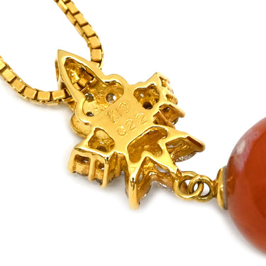 ノンブランド NON BRAND 珊瑚 サンゴ ダイヤ ペンダント レッド K18YG 珊瑚 ダイヤモンド ネックレス 1P 1石