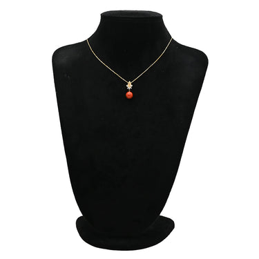 ノンブランド NON BRAND 珊瑚 サンゴ ダイヤ ペンダント レッド K18YG 珊瑚 ダイヤモンド ネックレス 1P 1石