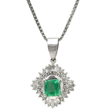 ノンブランド NON BRAND エメラルド ダイヤ プラチナシルバー Pt900 エメラルド ダイヤモンド Pt850(チェーン) ネックレス ダイヤモンド グリーン 緑 エメラルドカット ひし形