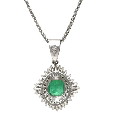 ノンブランド NON BRAND エメラルド ダイヤ プラチナシルバー Pt900 エメラルド ダイヤモンド Pt850(チェーン) ネックレス ダイヤモンド グリーン 緑 エメラルドカット ひし形