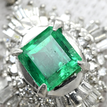 ノンブランド NON BRAND エメラルド ダイヤ プラチナシルバー Pt900 エメラルド ダイヤモンド Pt850(チェーン) ネックレス ダイヤモンド グリーン 緑 エメラルドカット ひし形