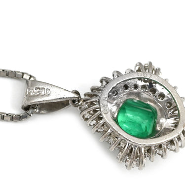 ノンブランド NON BRAND エメラルド ダイヤ プラチナシルバー Pt900 エメラルド ダイヤモンド Pt850(チェーン) ネックレス ダイヤモンド グリーン 緑 エメラルドカット ひし形