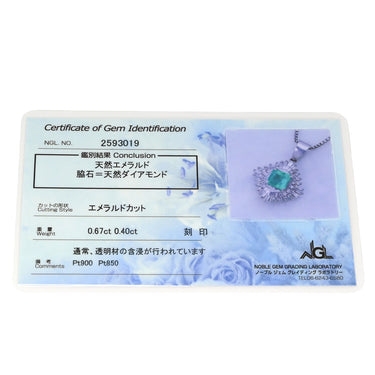 ノンブランド NON BRAND エメラルド ダイヤ プラチナシルバー Pt900 エメラルド ダイヤモンド Pt850(チェーン) ネックレス ダイヤモンド グリーン 緑 エメラルドカット ひし形