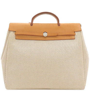 エルメス HERMES エールバッグMM ナチュラル×ブラウン トワルGM レザー 2WAYバッグ シルバー金具 ショルダー