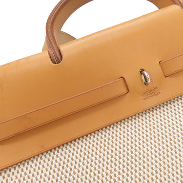 エルメス HERMES エールバッグMM ナチュラル×ブラウン トワルGM レザー 2WAYバッグ シルバー金具 ショルダー