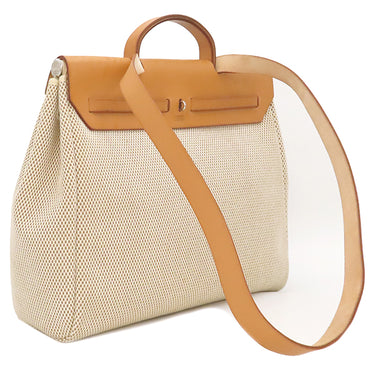 エルメス HERMES エールバッグMM ナチュラル×ブラウン トワルGM レザー 2WAYバッグ シルバー金具 ショルダー