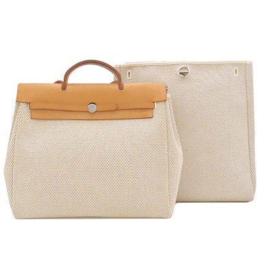 エルメス HERMES エールバッグMM ナチュラル×ブラウン トワルGM レザー 2WAYバッグ シルバー金具 ショルダー