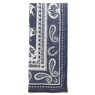 エルメス HERMES カレ140 カレジェアン ブルーマリン×ブラン×ノワゼット カシミヤ シルク ストール 【Cheval de Coeur Bandana /シュヴァル ドゥ クール バンダナ】 2025AW
