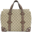 グッチ GUCCI ディテール付きトートバッグ 643814 ベージュ×エボニー GGスプリームキャンバス レザー トートバッグ シルバー金具 茶 ハンドバッグ ミニボストン 肩掛け