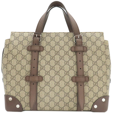 グッチ GUCCI ディテール付きトートバッグ 643814 ベージュ×エボニー GGスプリームキャンバス レザー トートバッグ シルバー金具 茶 ハンドバッグ ミニボストン 肩掛け