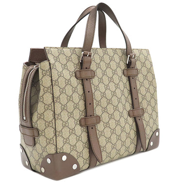 グッチ GUCCI ディテール付きトートバッグ 643814 ベージュ×エボニー GGスプリームキャンバス レザー トートバッグ シルバー金具 茶 ハンドバッグ ミニボストン 肩掛け