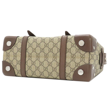 グッチ GUCCI ディテール付きトートバッグ 643814 ベージュ×エボニー GGスプリームキャンバス レザー トートバッグ シルバー金具 茶 ハンドバッグ ミニボストン 肩掛け