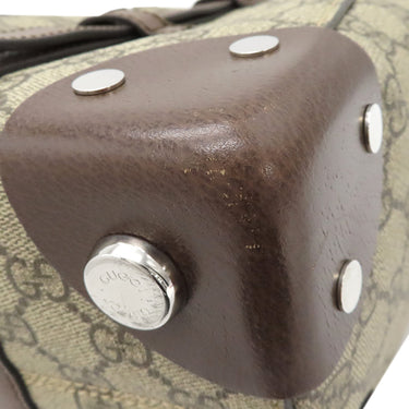 グッチ GUCCI ディテール付きトートバッグ 643814 ベージュ×エボニー GGスプリームキャンバス レザー トートバッグ シルバー金具 茶 ハンドバッグ ミニボストン 肩掛け