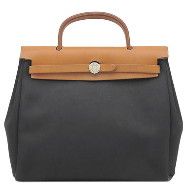 エルメス HERMES エールバッグPM 31 ブラック×ナチュラル トワルオフィシエ ヴァッシュハンター 2WAYバッグ シルバー金具 黒 ストッパー欠品