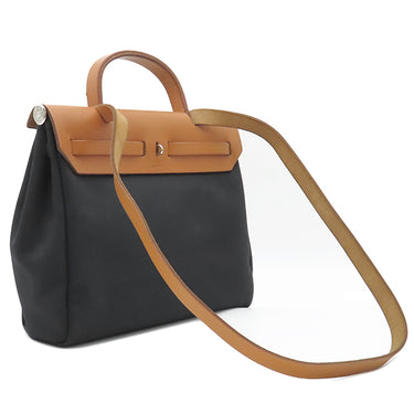エルメス HERMES エールバッグPM 31 ブラック×ナチュラル トワルオフィシエ ヴァッシュハンター 2WAYバッグ シルバー金具 黒 ストッパー欠品
