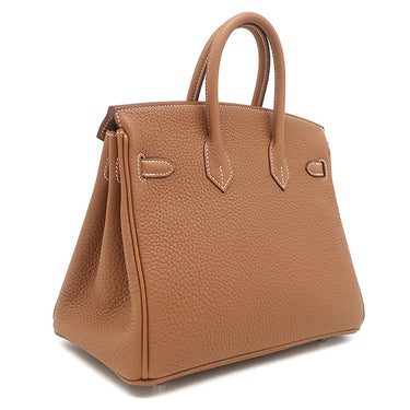 エルメス HERMES バーキン25 ゴールド トゴ ハンドバッグ シルバー金具 新品 未使用 茶