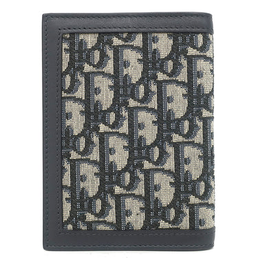 クリスチャン・ディオール Christian Dior トロッター ネイビー系 レザー キャンバス パスポートケース カード入れ 紺 ジャカード