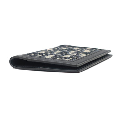 クリスチャン・ディオール Christian Dior トロッター ネイビー系 レザー キャンバス パスポートケース カード入れ 紺 ジャカード