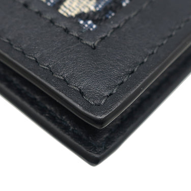 クリスチャン・ディオール Christian Dior トロッター ネイビー系 レザー キャンバス パスポートケース カード入れ 紺 ジャカード