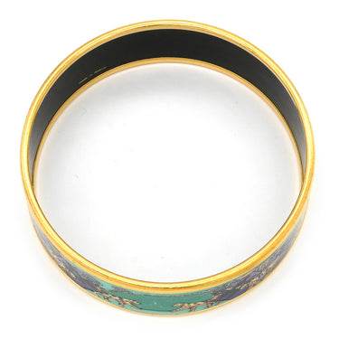 エルメス HERMES エマイユ GM グリーン×マルチカラー 七宝焼き バングル ゴールド金具 アニマル柄 ヒョウ トラ