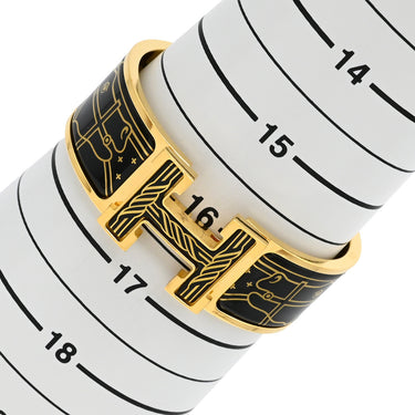 エルメス HERMES クリッククラックH PM カドリージュ オ フィル ブラック メタル エナメル ブレスレット ゴールド金具 黒 Hブレス Quadrige