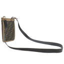 フェンディ FENDI ピーカブー フォンケース 7AS156 ブラウン ファブリック レザー ショルダーバッグ シルバー金具 茶 ズッカ柄