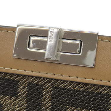 フェンディ FENDI ピーカブー フォンケース 7AS156 ブラウン ファブリック レザー ショルダーバッグ シルバー金具 茶 ズッカ柄