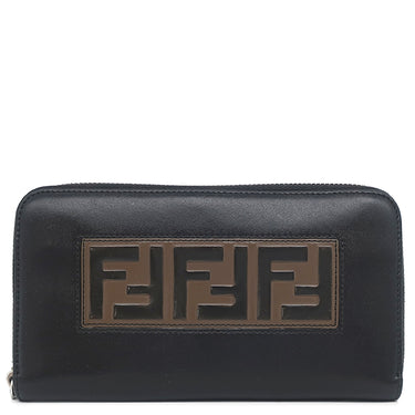 フェンディ FENDI FENDI ロゴ 7M0210 A4K3 F147M ブラック×ブラウン レザー 長財布 シルバー金具 ラウンドファスナー