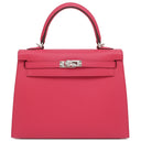 エルメス HERMES ケリー25 外縫い ローズエクストリーム ヴォーエプソン 2WAYバッグ シルバー金具 ピンク
