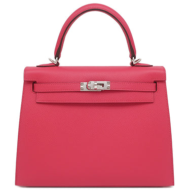 エルメス HERMES ケリー25 外縫い ローズエクストリーム ヴォーエプソン 2WAYバッグ シルバー金具 ピンク