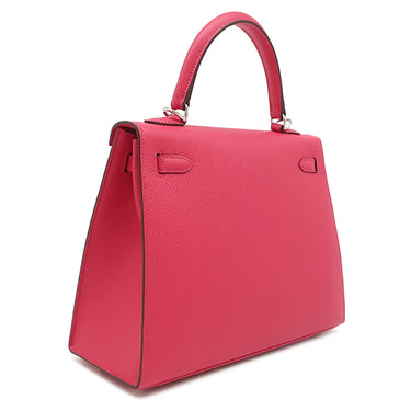 エルメス HERMES ケリー25 外縫い ローズエクストリーム ヴォーエプソン 2WAYバッグ シルバー金具 ピンク