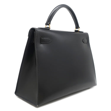 エルメス HERMES ケリー 32 外縫い ブラック ボックスカーフ 2WAYバッグ ゴールド金具 黒 ハンドバッグ ショルダー
