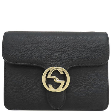 グッチ GUCCI インターロッキングG 510304 ブラック レザー ショルダーバッグ 黒 チェーンショルダー