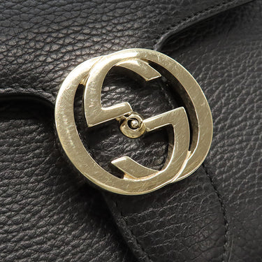 グッチ GUCCI インターロッキングG 510304 ブラック レザー ショルダーバッグ 黒 チェーンショルダー