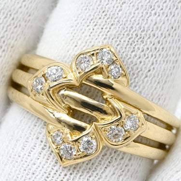 クリスチャン・ディオール Christian Dior ダイヤモンドリング イエローゴールド K18YG ダイヤモンド リング 指輪 Au750 K18 ダイヤ 四つ葉クローバーデザイン 0.31ct 16号