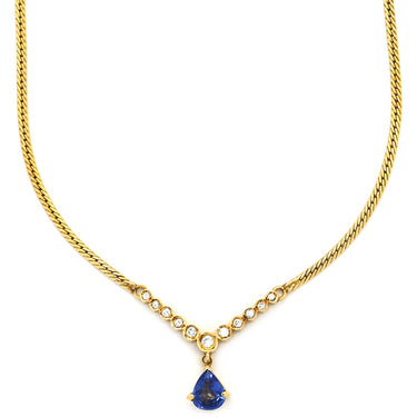 ノンブランド NON BRAND ブルーサファイア 0.98ct ダイヤモンドペンダント イエローゴールド K18YG サファイア ダイヤモンド ネックレス 青 ペアシェイプカット 1石 1粒 11Pダイヤ