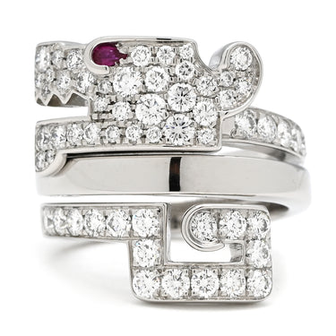 カルティエ Cartier ル ベゼデュ ドラゴン ホワイトゴールド K18WG ダイヤモンド ルビー #51(JP11) リング 指輪 18金 750WG 10号