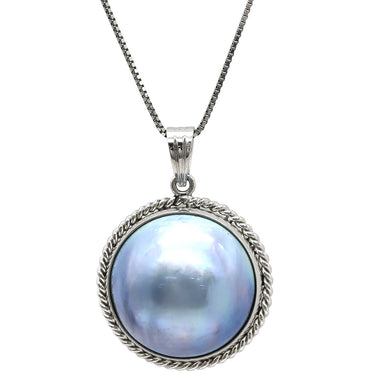 ノンブランド NON BRAND ネックレス プラチナシルバー Pt900 パール Pt850 ネックレス マベパール 真珠 プラチナム ハーフパール ブルー 青 ペンダント