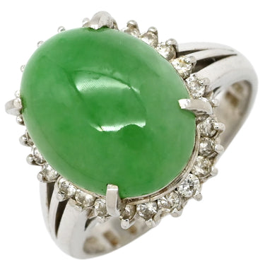 ノンブランド NON BRAND ヒスイ 5.90ct ダイヤモンド プラチナシルバー Pt900 ヒスイ ダイヤモンド リング 指輪 緑 グリーン 翡翠 ひすい ジェダイト プラチナ900 8号