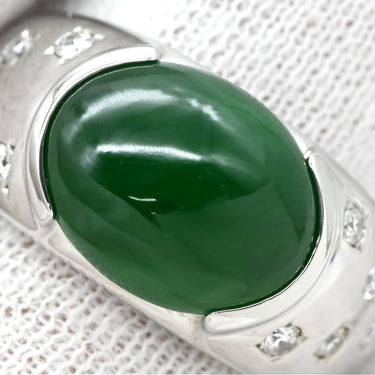 ノンブランド NON BRAND ヒスイ ダイヤモンド プラチナシルバー Pt900 ヒスイ ダイヤモンド リング 指輪 緑 グリーン 翡翠 ひすい ジェダイト 4.62ct プラチナ900 オーバルカボションカット 15号