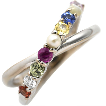 ノンブランド NON BRAND ホワイトゴールド×マルチカラー K18WG ダイヤモンド ルビー ピンクスピネル サファイア(イエロー/グリーン/ブルー) ガーネット パール クリソベリルキャッツアイ リング 指輪 ダイヤ ルビー ピンクスピネル サファイア ガーネット パール クリソベリルキャッツアイ 14号