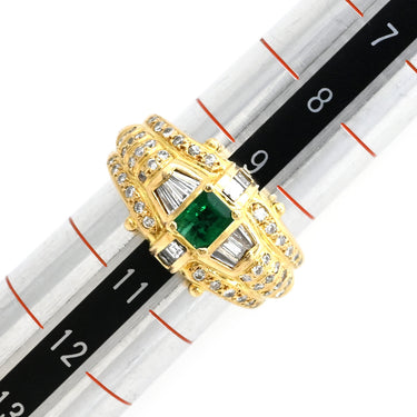 ノンブランド NON BRAND エメラルド 0.41ct ダイヤモンド リング イエローゴールド K18YG エメラルド ダイヤモンド リング 指輪 グリーン 緑 エメラルドカット AU750 18金 10号