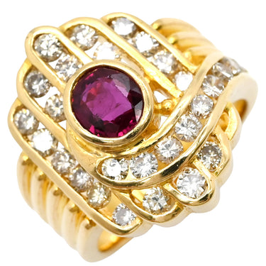 ノンブランド NON BRAND ルビー ダイヤ レッド×イエローゴールド K18YG ルビー ダイヤモンド リング 指輪 0.84ct イエローゴールド Au750 18K 18金 赤 オーバル 12号