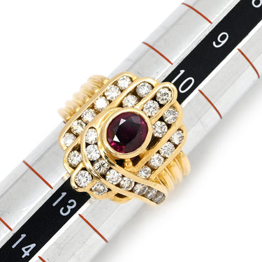 ノンブランド NON BRAND ルビー ダイヤ レッド×イエローゴールド K18YG ルビー ダイヤモンド リング 指輪 0.84ct イエローゴールド Au750 18K 18金 赤 オーバル 12号