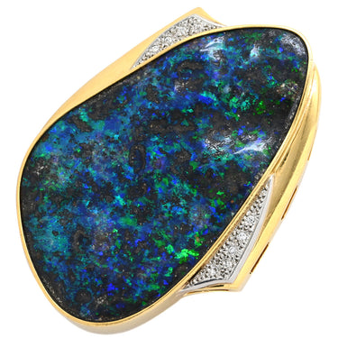 ノンブランド NON BRAND ボルダーオパール ブローチ ブルー×イエローゴールド×プラチナシルバー K18YG Pt900 ボルダーオパール ブローチ YG×Pt900 コンビ 天然ボルダーオパール 18K ダイヤモンド ブローチ