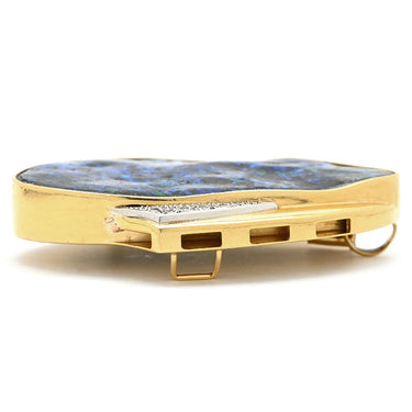 ノンブランド NON BRAND ボルダーオパール ブローチ ブルー×イエローゴールド×プラチナシルバー K18YG Pt900 ボルダーオパール ブローチ YG×Pt900 コンビ 天然ボルダーオパール 18K ダイヤモンド ブローチ