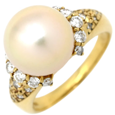 ノンブランド NON BRAND パール ダイヤ リング イエローゴールド K18YG パール ダイヤモンド リング 指輪 1P 1粒 真珠 18K 18金 YG ダイヤモンド ゴールデンパール 11号